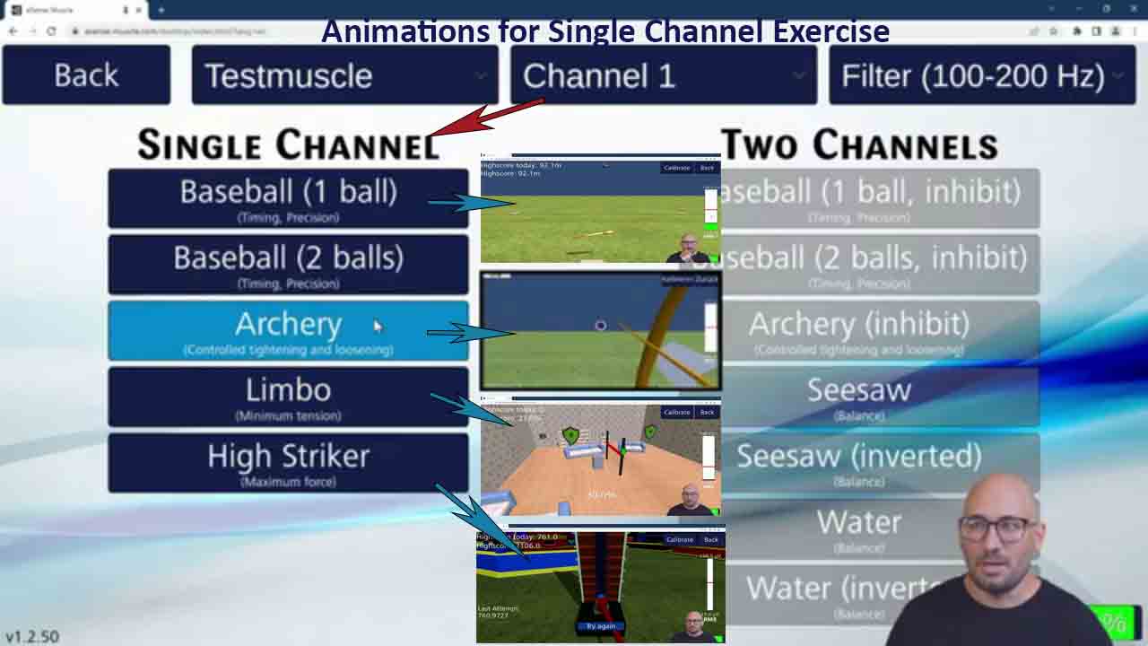 Animation Games for eSense Muscle training machine Single Channel Exercises