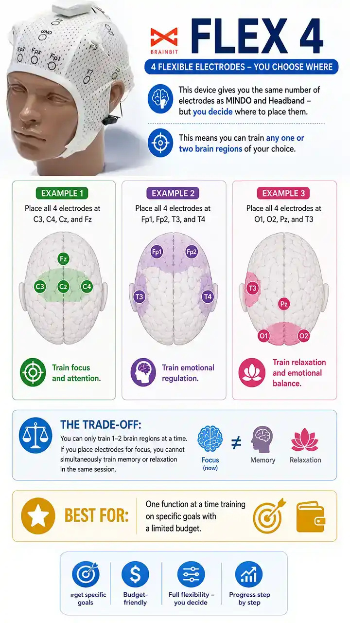 BrainBit Flex 4 for cognition enhancement: Brain Region Coverage