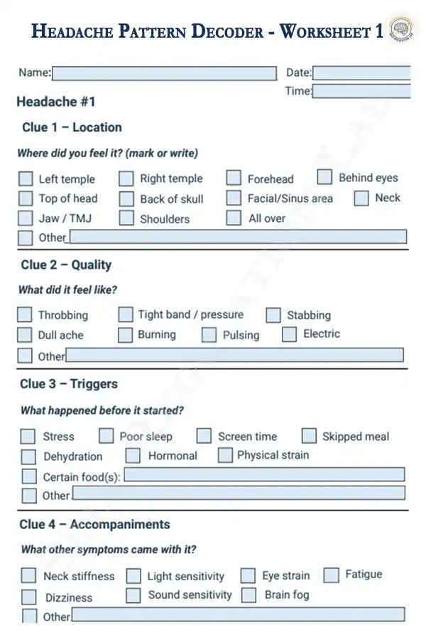 Headache pattern decoder worksheet